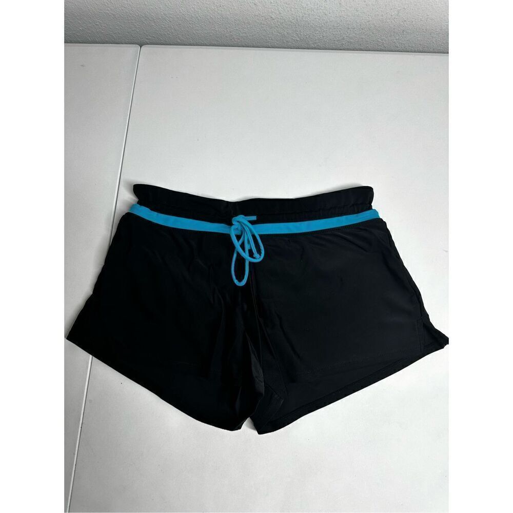 Women’s Swimming Shorts Black Blue Trim Size M See Notes